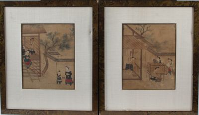 CHINE, XIXe siècle Suite de quatre petites peintures à l’enc…