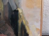 an oil painting of a cat sitting on top of a wooden table