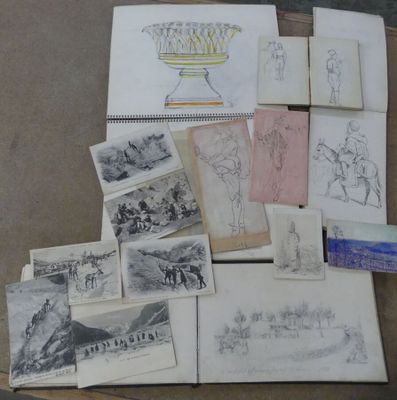 Divers carnets et croquis "personnages ", crayon, aquarelle,…