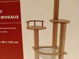 boîte en carton servant d'arbre à chat, avec un chat assis dessus
