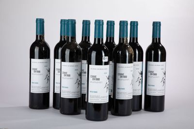 six bouteilles de vin sont alignées sur une table