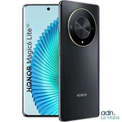 un téléphone noir avec le logo Honor sur l'écran et au dos de l'appareil