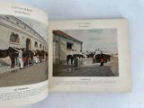 an open book with pictures of people and horses in it