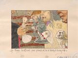 a drawing of a group of people with cats