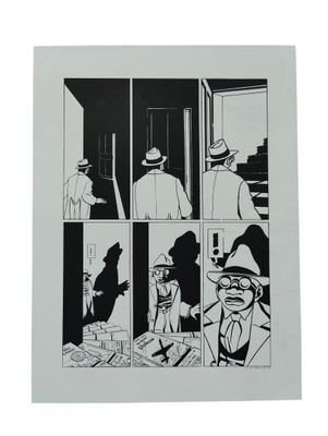 an image of a black and white drawing of a man in a hat