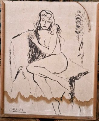 l'image d'un dessin représentant une femme assise sur un canapé