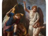 an image of a painting of angels and demons in a landscape