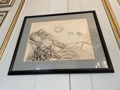 a picture of a drawing on the wall of a room