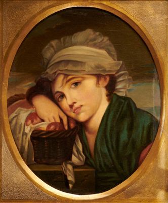 portrait of a young woman with a basket of fruit