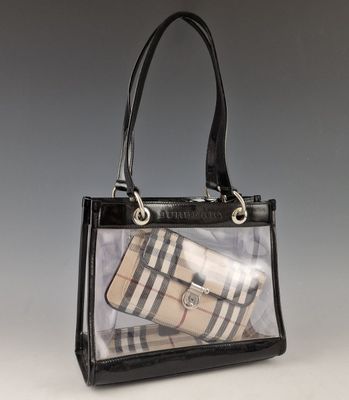 burber bag in black and white with a checkered pattern