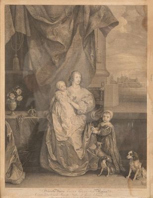 an old picture of a woman holding a child and a dog