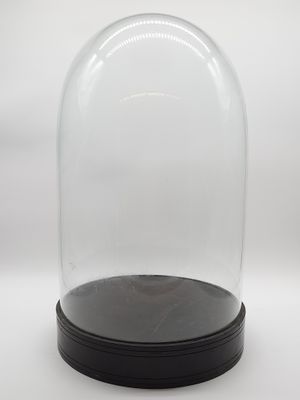 a close up of a glass dome with a black base