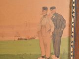 painting of two men standing next to each other in a field