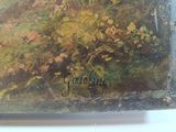 an image of a painting of a forest scene with trees and bushes