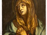 an old painting of a woman with a veil on her head