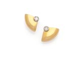 a pair of gold and diamond earrings