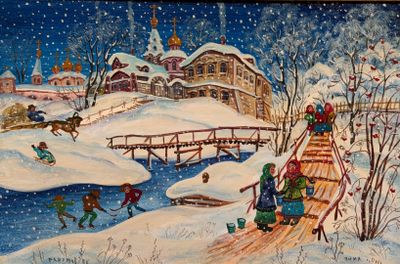 RAZUMOV (XXe). Village russe en hiver.
