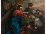 un tableau représentant Jésus portant la croix devant un groupe de personnes