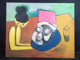un tableau représentant un homme et une femme assis sur une table