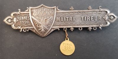 a close up of a badge with a medal on it