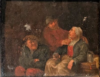 Tableau Ecole Hollandaise du XVIIe : Les Buveurs en Huile - Photo 1