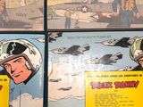 two pages of comics are on display on a table