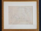 an image of a drawing of a cow in a gold frame