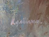 une peinture à l'huile représentant un arbre dans un champ, sur laquelle est inscrit le mot « radilowe »