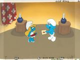 animation montrant des Schtroumpfs et un combat de Schtroumpfs dans un salon