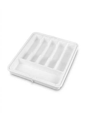 une image représentant un plateau en plastique blanc comportant six compartiments et une cloison de séparation
