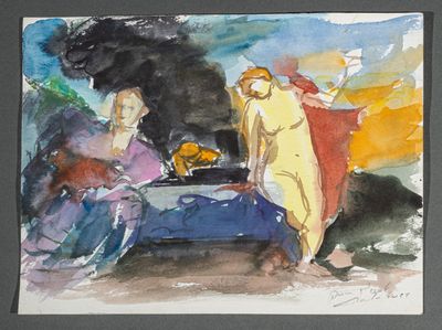 un tableau représentant deux femmes assises à une table