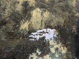 a painting of a mountain with a waterfall in the middle of it