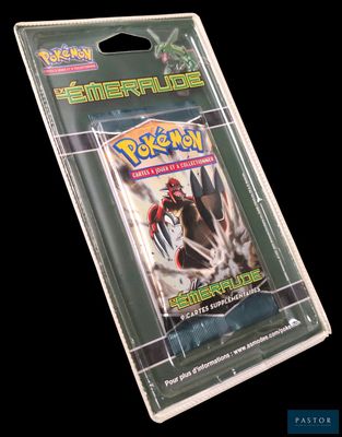 un gros plan sur un étui à cartes orné du logo Pokémon