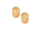 a pair of yellow gold earrings with a woven design
