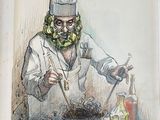 a drawing of a chef preparing food on a table