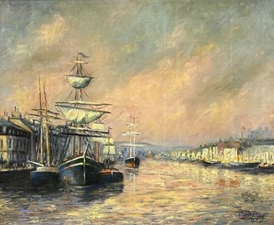 Paul BOUTRY (1913-1976). Les voiliers au port.