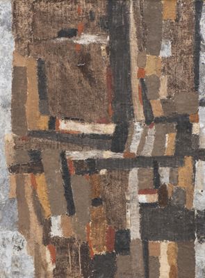an image of a painting of a man standing in front of a building