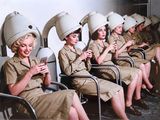 beaucoup de femmes assises sur des chaises, coiffées de chapeaux