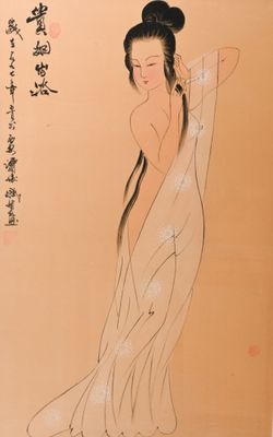 une image représentant un tableau d'une femme en robe longue