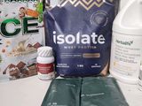 a bag of protein sitting on a counter next to a bottle of protein