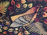 a painting of a bird sitting on a branch of a tree
