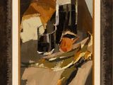 painting of a still life with a bottle of wine and a plate of fruit