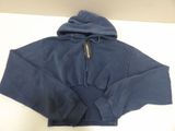 navy blue hooded sweatshirt with zippered hoodie on white table