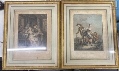 two framed pictures of a couple of men riding horses