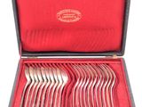 silverware in a case with red lining on a white background