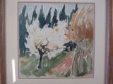 a picture of a painting of a tree in a field