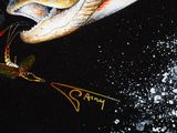 a painting of a fish with a hook in it ' s mouth