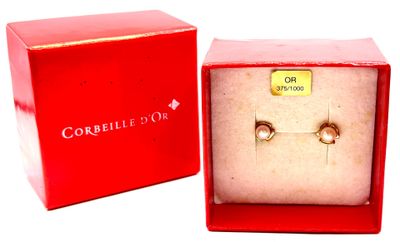 Paire de puces d'oreilles en or jaune 9K 375ml ornée d'une p…