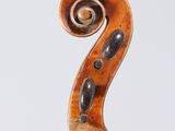 a close up of the back of a violin with a spiral neck