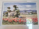 une photo d'une photo d'un tableau représentant un champ de fleurs